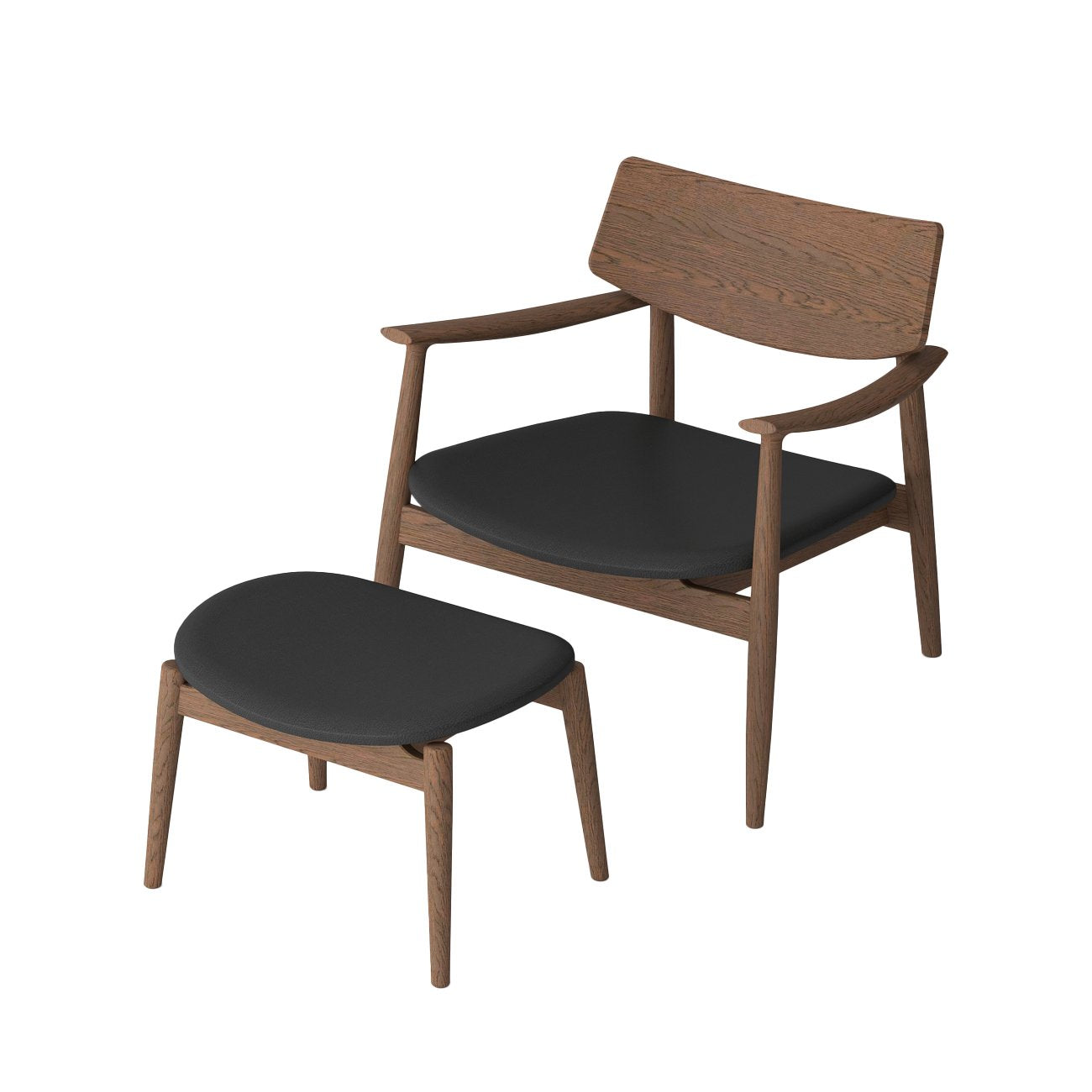 Alta Footstool - Solid Oak/Walnut with Black Leather