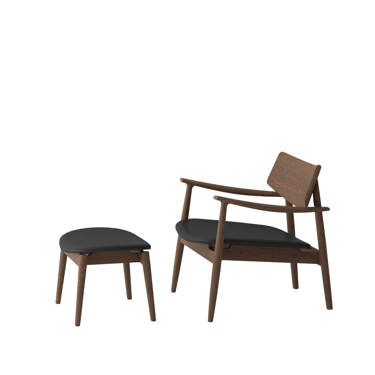 Alta Footstool - Solid Oak/Walnut with Black Leather