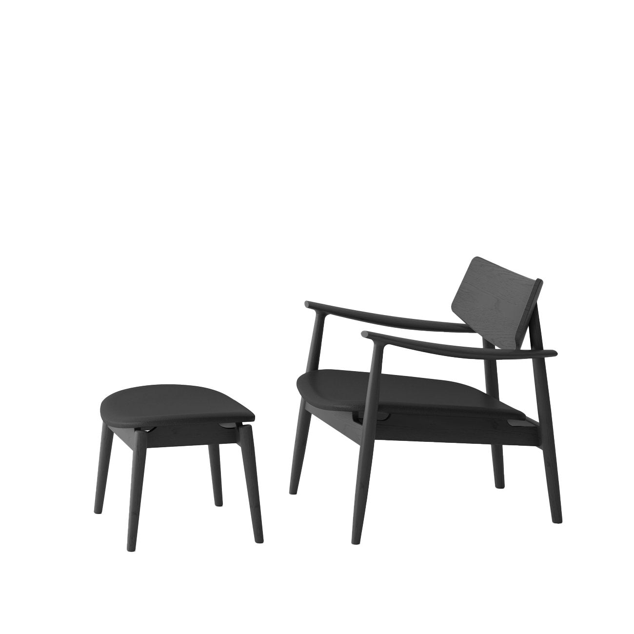 Alta Footstool - Solid Oak/Black with Black Leather