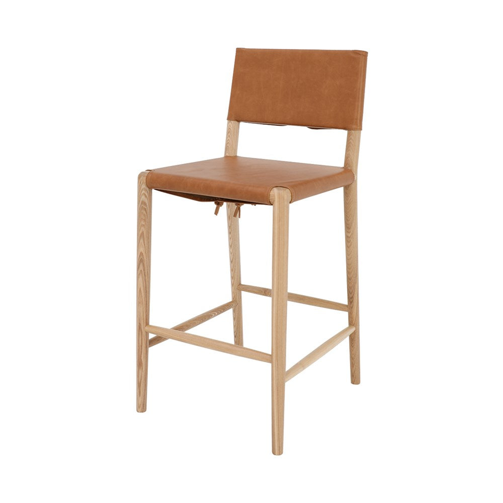 Brodie Leather Barstool with Ties - Tan