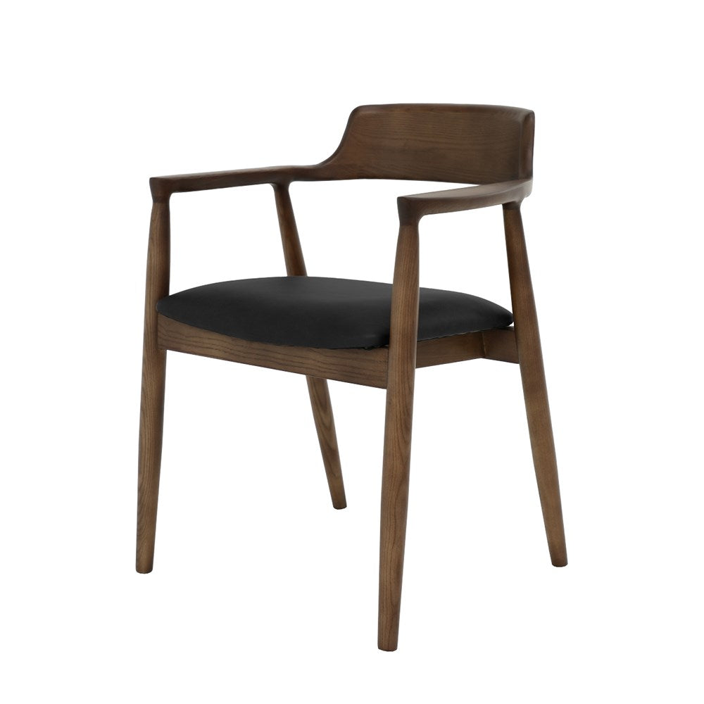 Ealing Dining Chair - Brown Frame/Black Leather