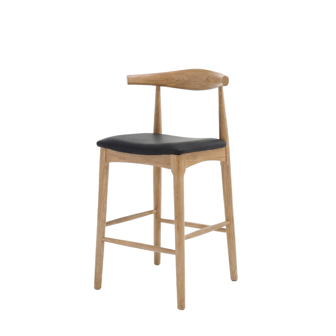 Bowen Barstool - 65cm - Natural Frame / Black Leather