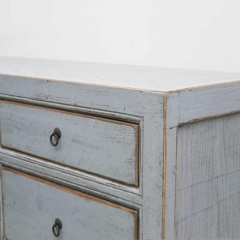 Oriental Painted Dresser 6 Drawer Vintage Grey