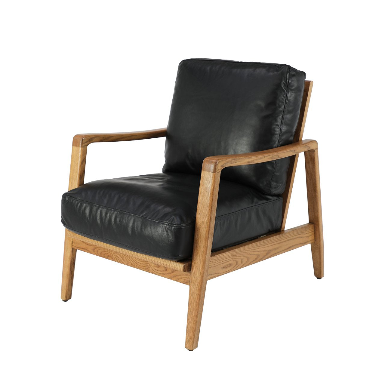 Reid Armchair - Black Leather, Natural Frame