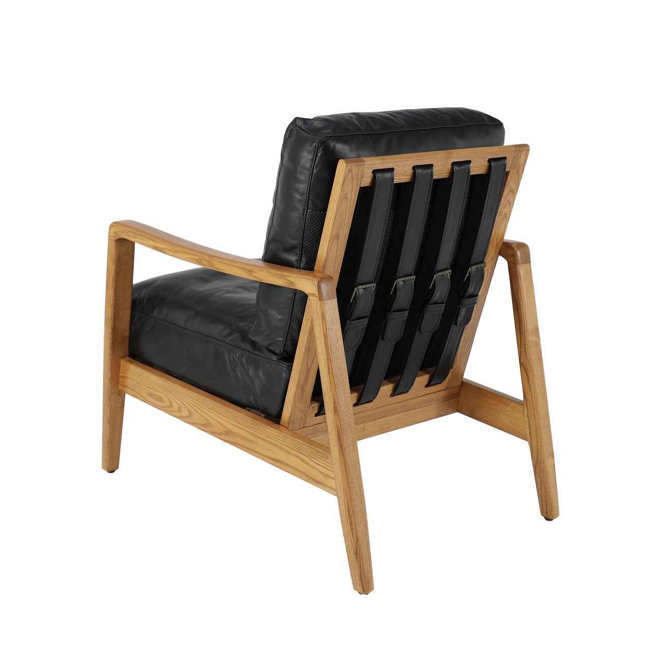 Reid Armchair - Black Leather, Natural Frame