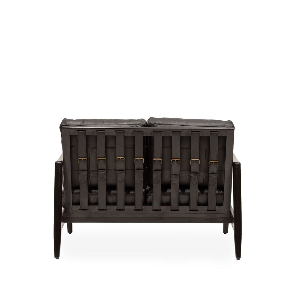 Reid 2 Seater Sofa - Black Leather, Black Frame