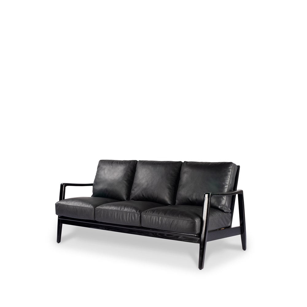 Reid 3 Seater Sofa - Black Leather - Black Frame