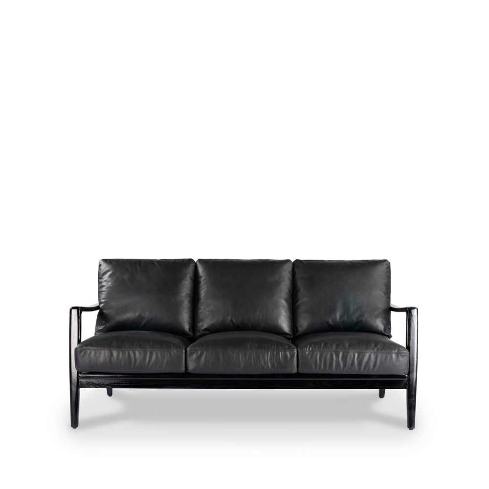 Reid 3 Seater Sofa - Black Leather - Black Frame
