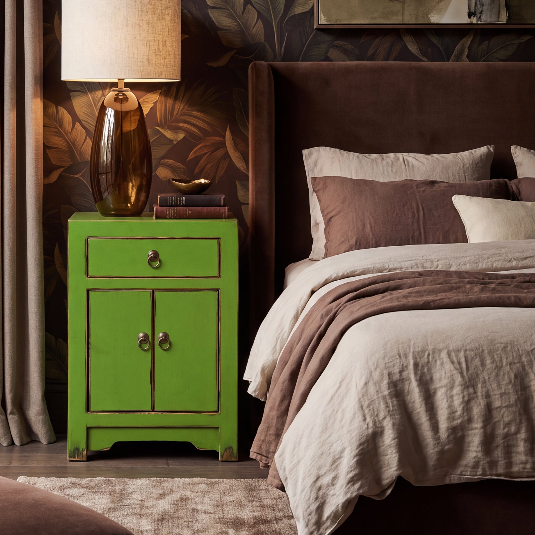 Limited Edition Oriental Painted Bedside - Bright Green