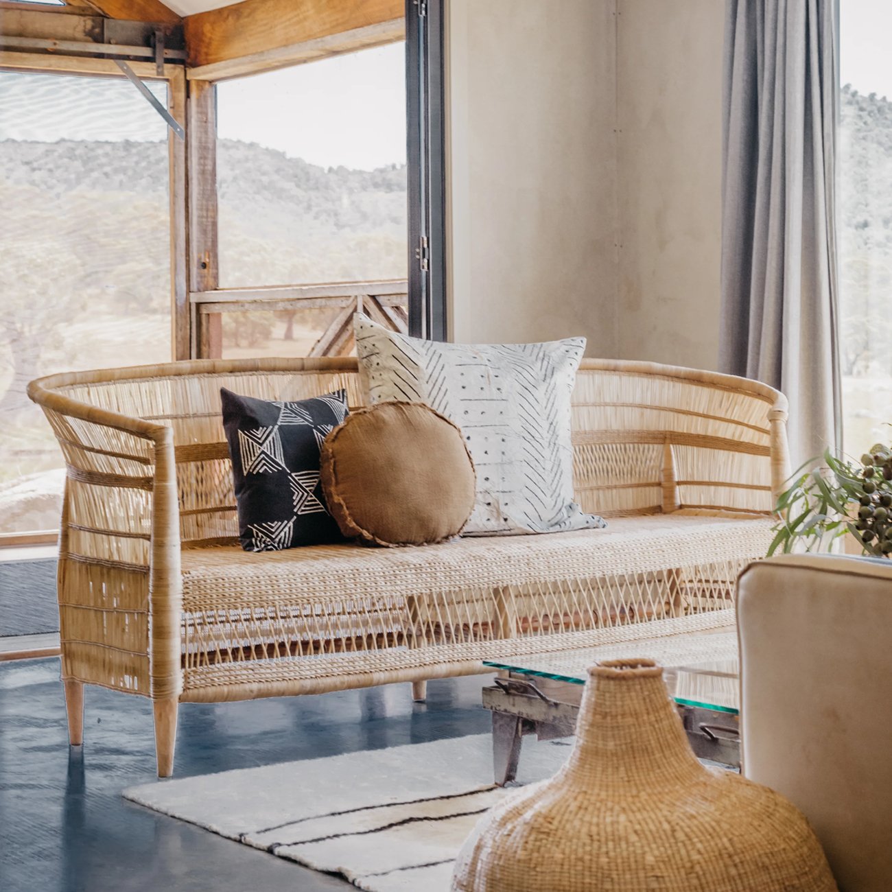 Malawi Cane Lounge Chair 4 Seater - Natural