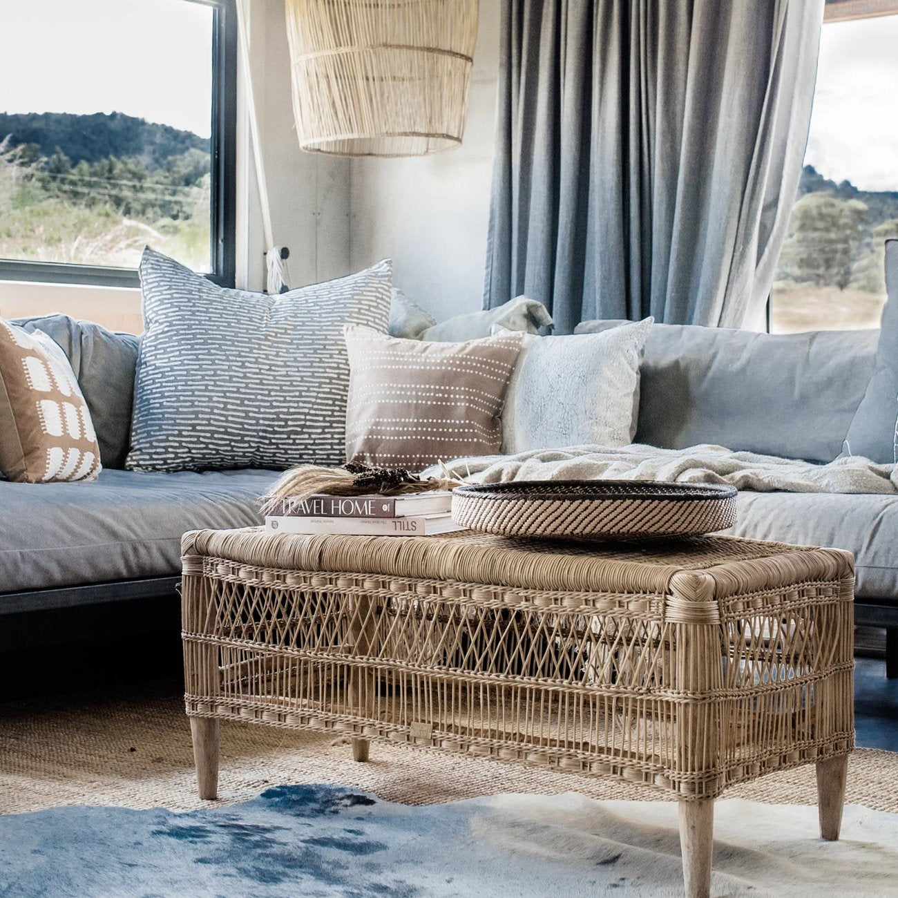 Malawi Cane Fancy Bench/Coffee Table - 100cm - Natural
