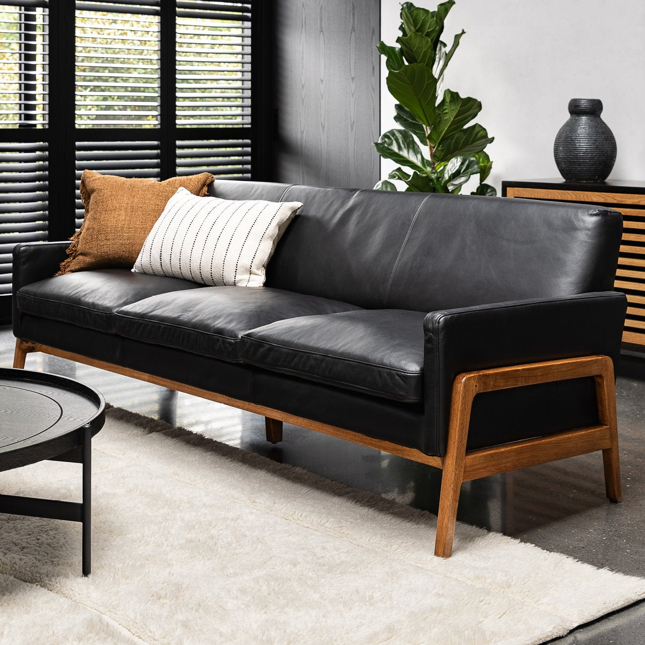 Sawyer 3 Seater Sofa - Black Leather