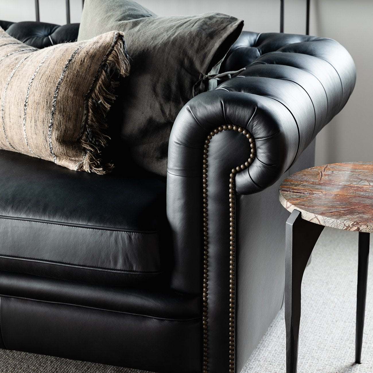 Stanford 4 Seater Chesterfield - Onyx Leather
