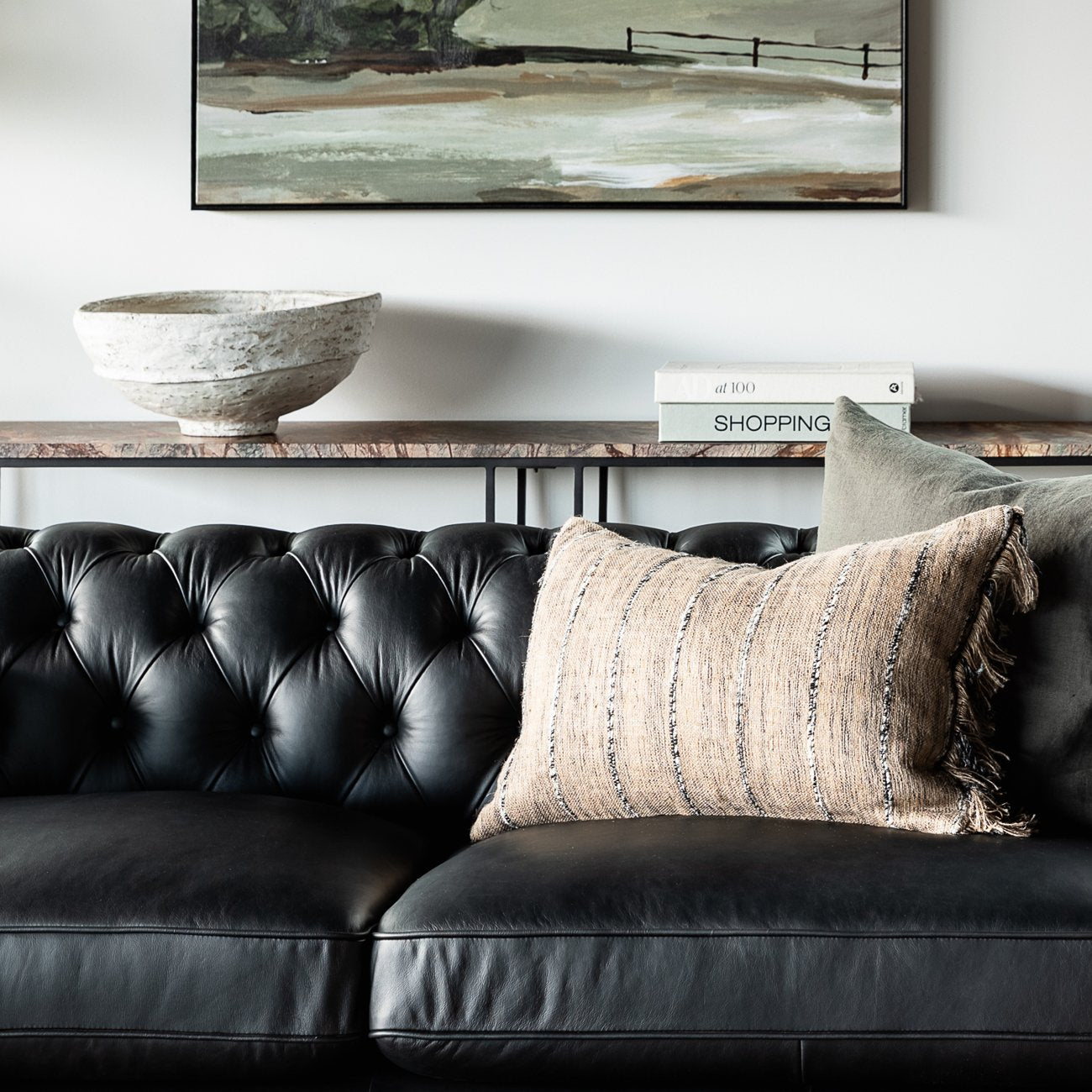 Stanford 4 Seater Chesterfield - Onyx Leather