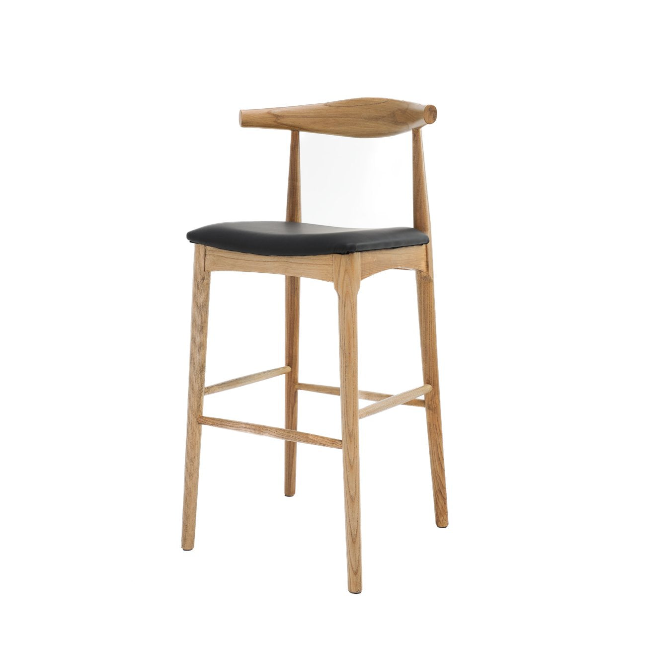 Bowen Barstool - 75cm - Natural Frame / Black Leather
