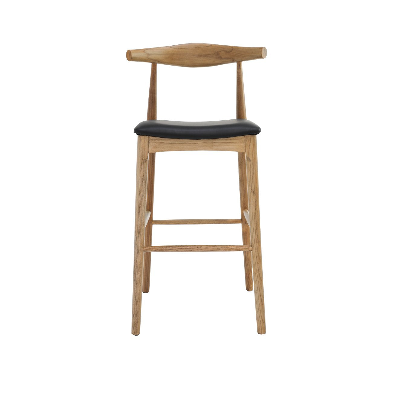 Bowen Barstool - 75cm - Natural Frame / Black Leather