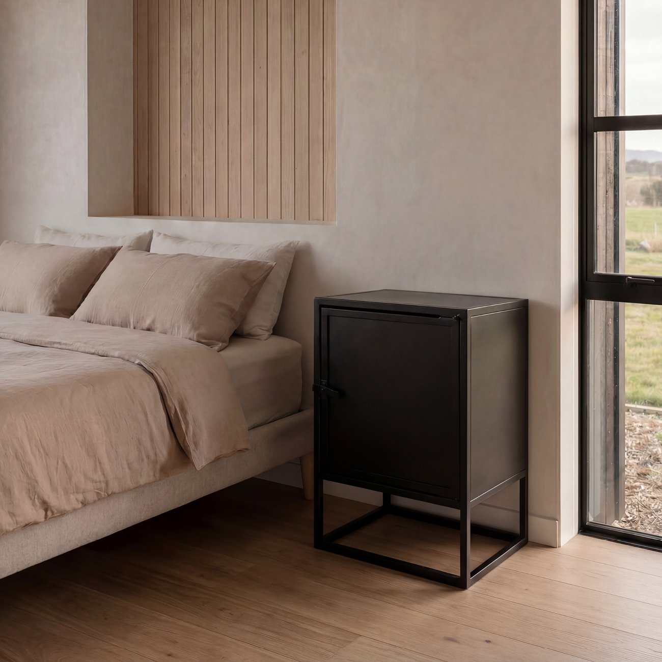 Carson Metal Bedside Table - Solid Door