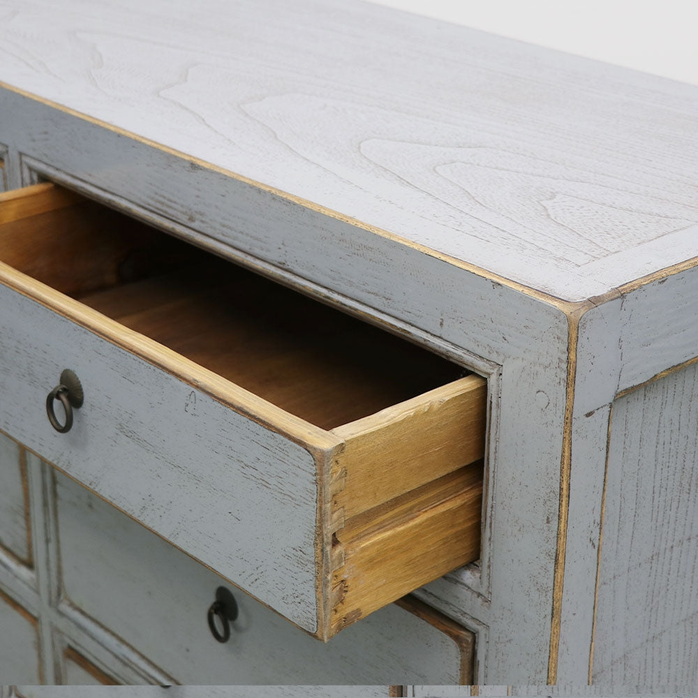 Oriental Painted Dresser 6 Drawer Vintage Grey