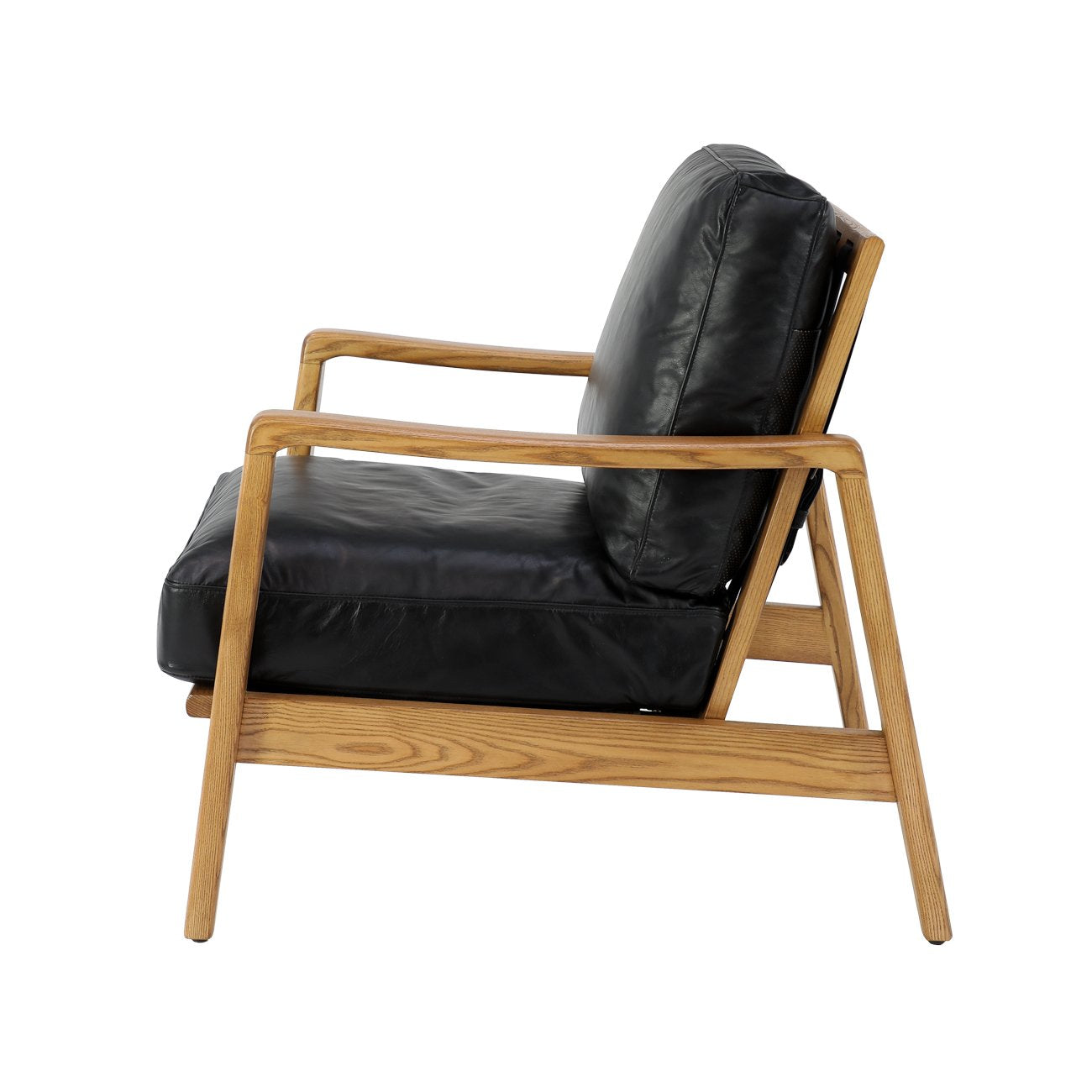 Reid Armchair - Black Leather, Natural Frame