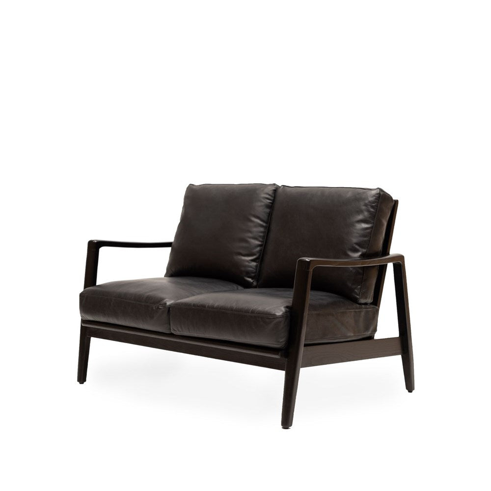 Reid 2 Seater Sofa - Black Leather, Black Frame