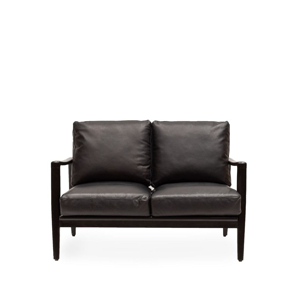 Reid 2 Seater Sofa - Black Leather, Black Frame