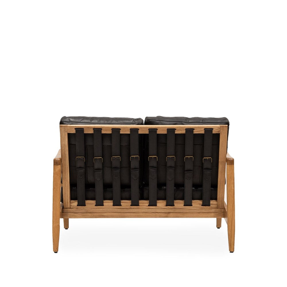 Reid 2 Seater Sofa - Black Leather - Natural Frame