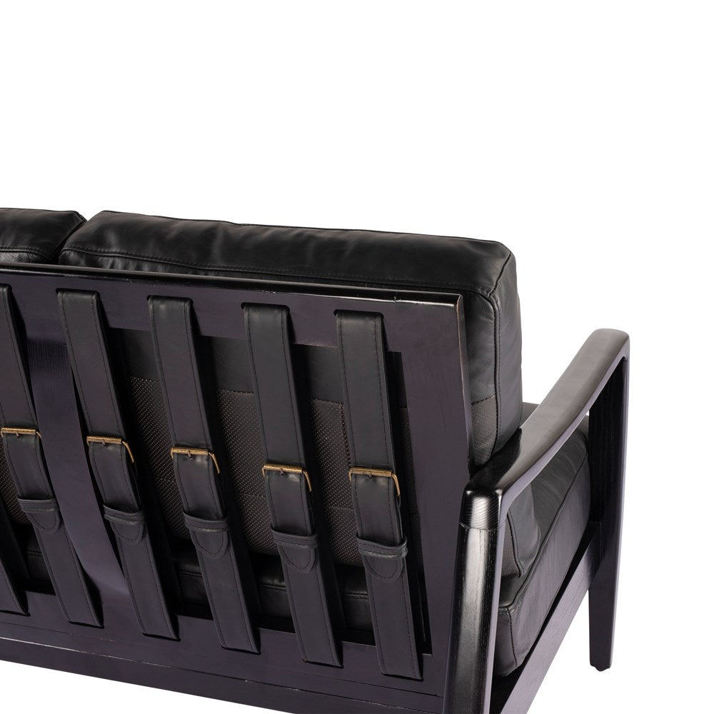 Reid 3 Seater Sofa - Black Leather - Black Frame