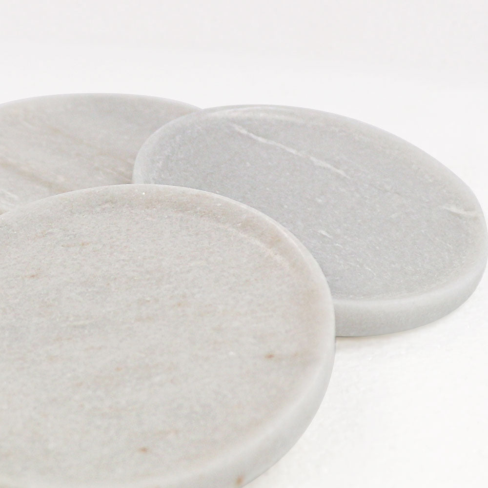 Marble Round Coasters White - Set of 4