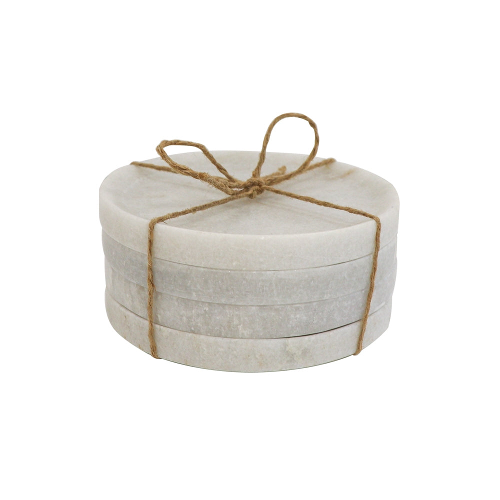 Marble Round Coasters White - Set of 4