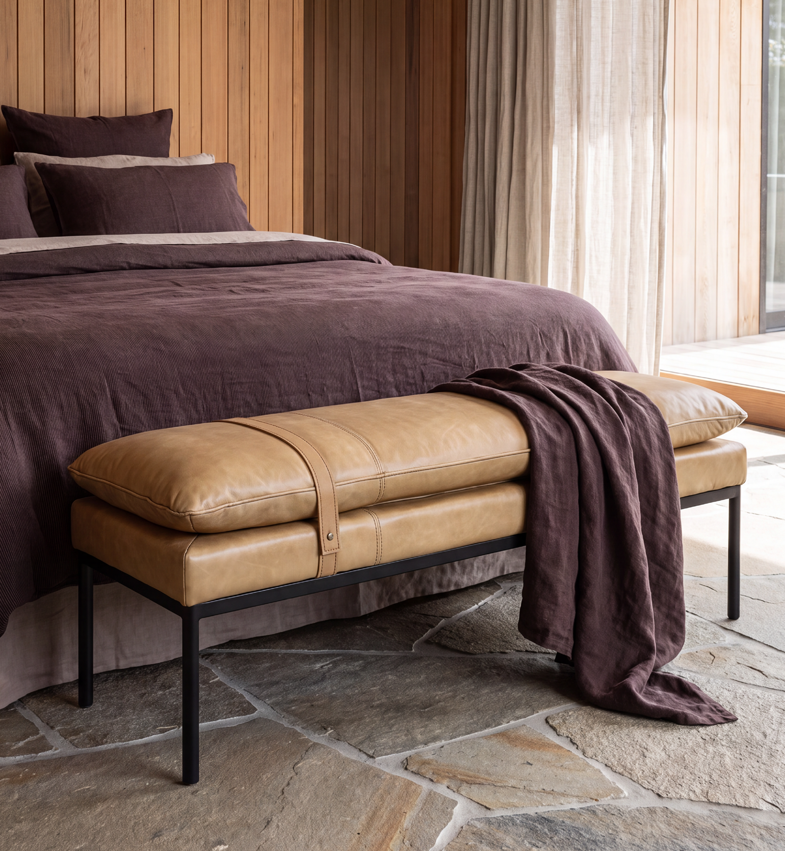 Baxter Leather Ottoman/Bench - Tan