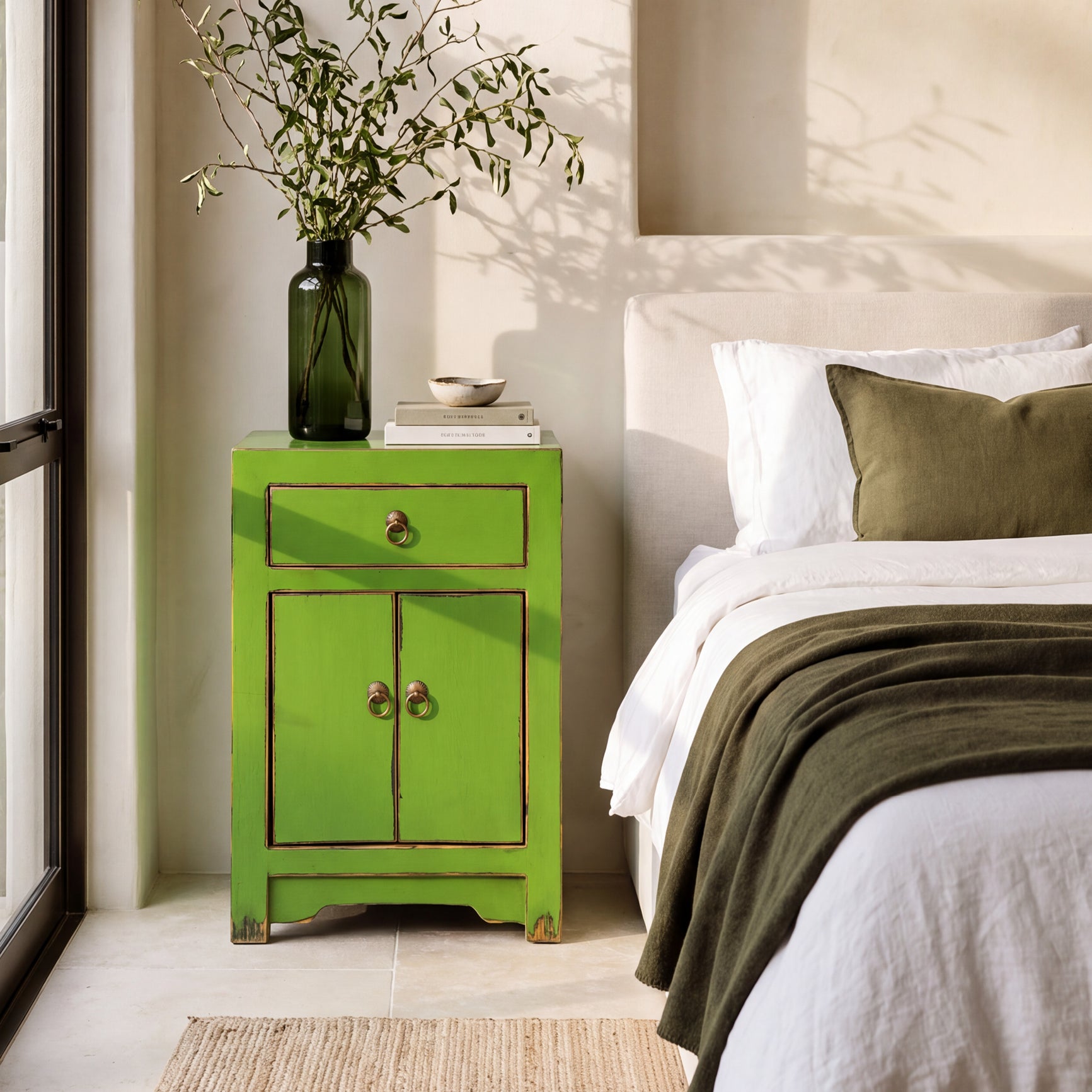 Limited Edition Oriental Painted Bedside - Bright Green