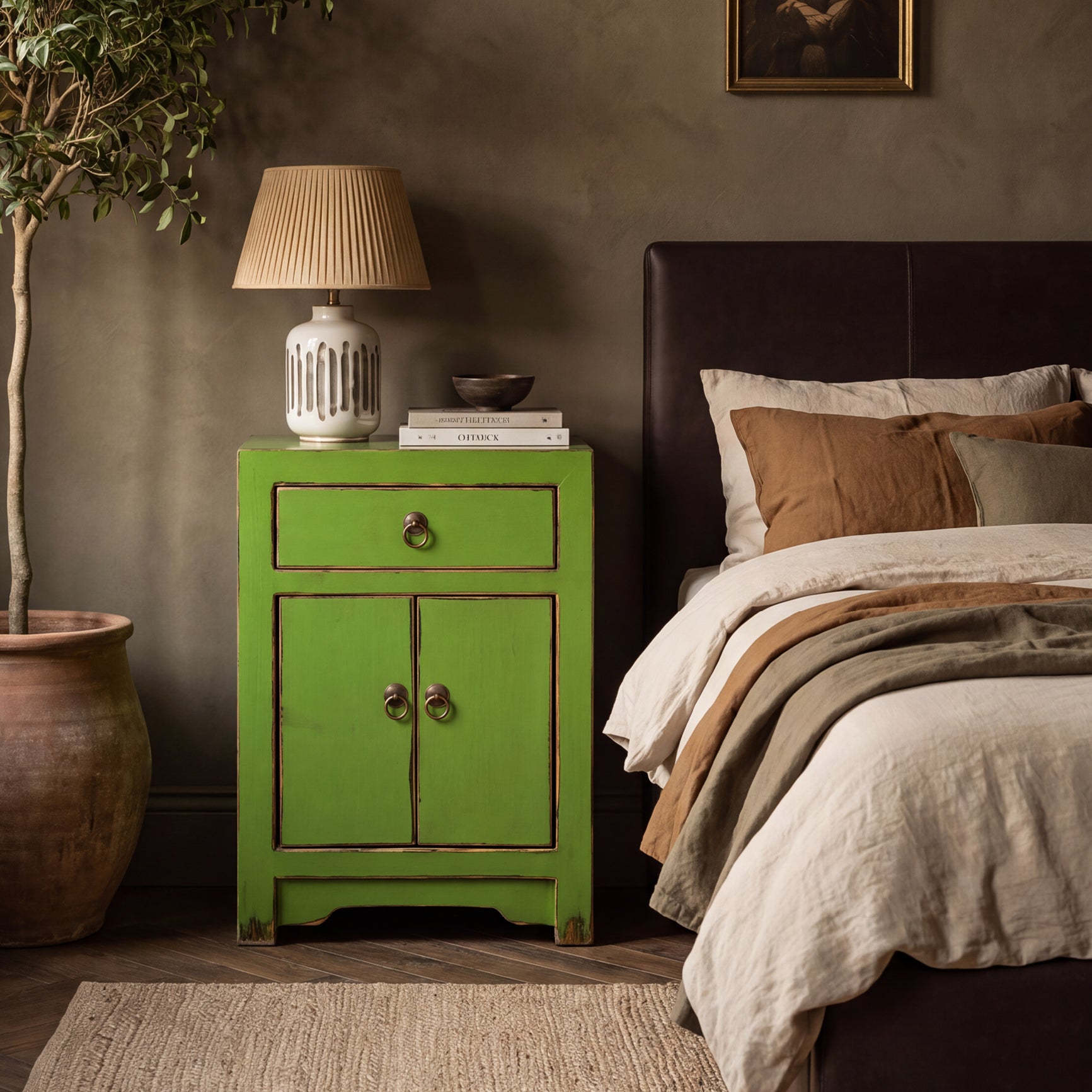 Limited Edition Oriental Painted Bedside - Bright Green