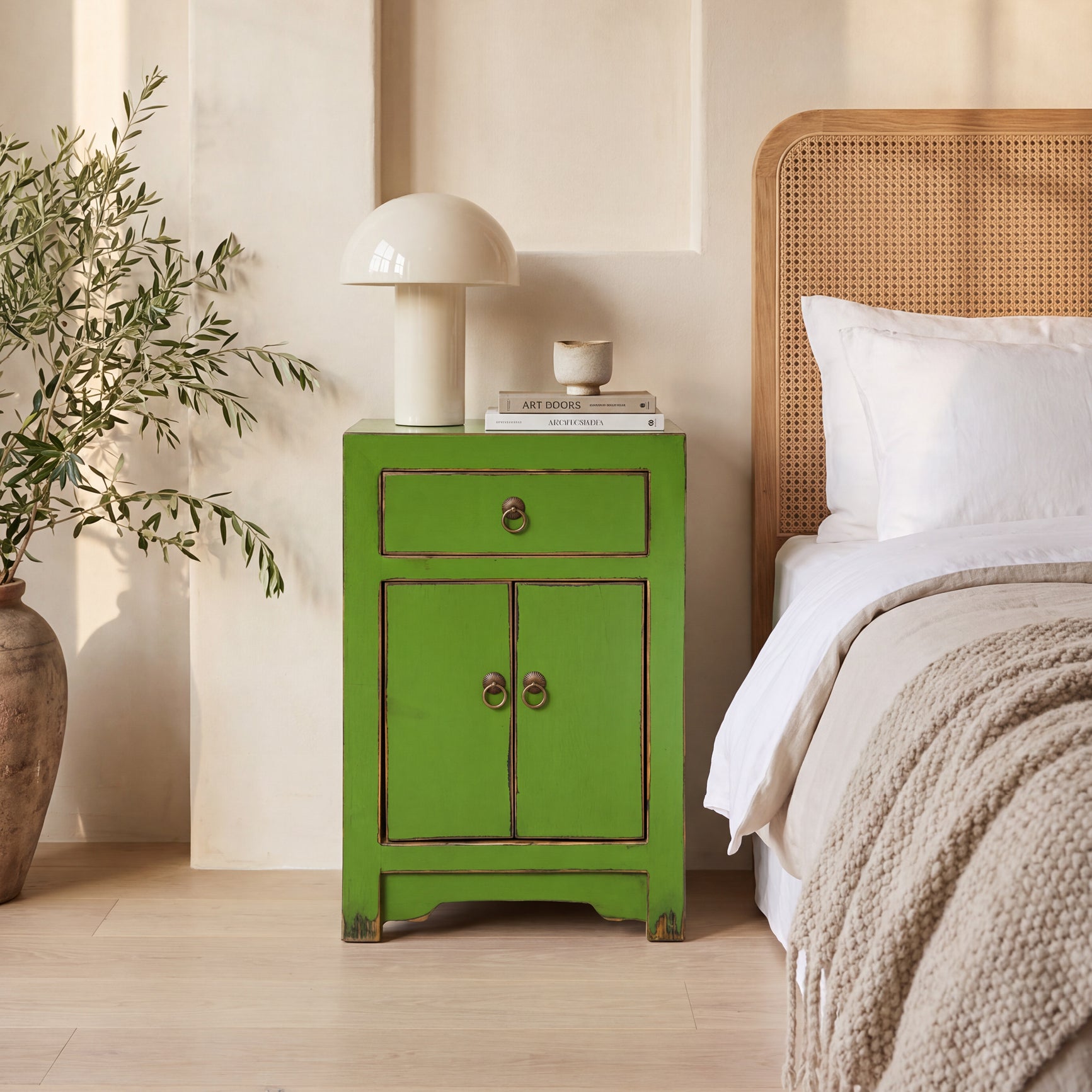 Limited Edition Oriental Painted Bedside - Bright Green
