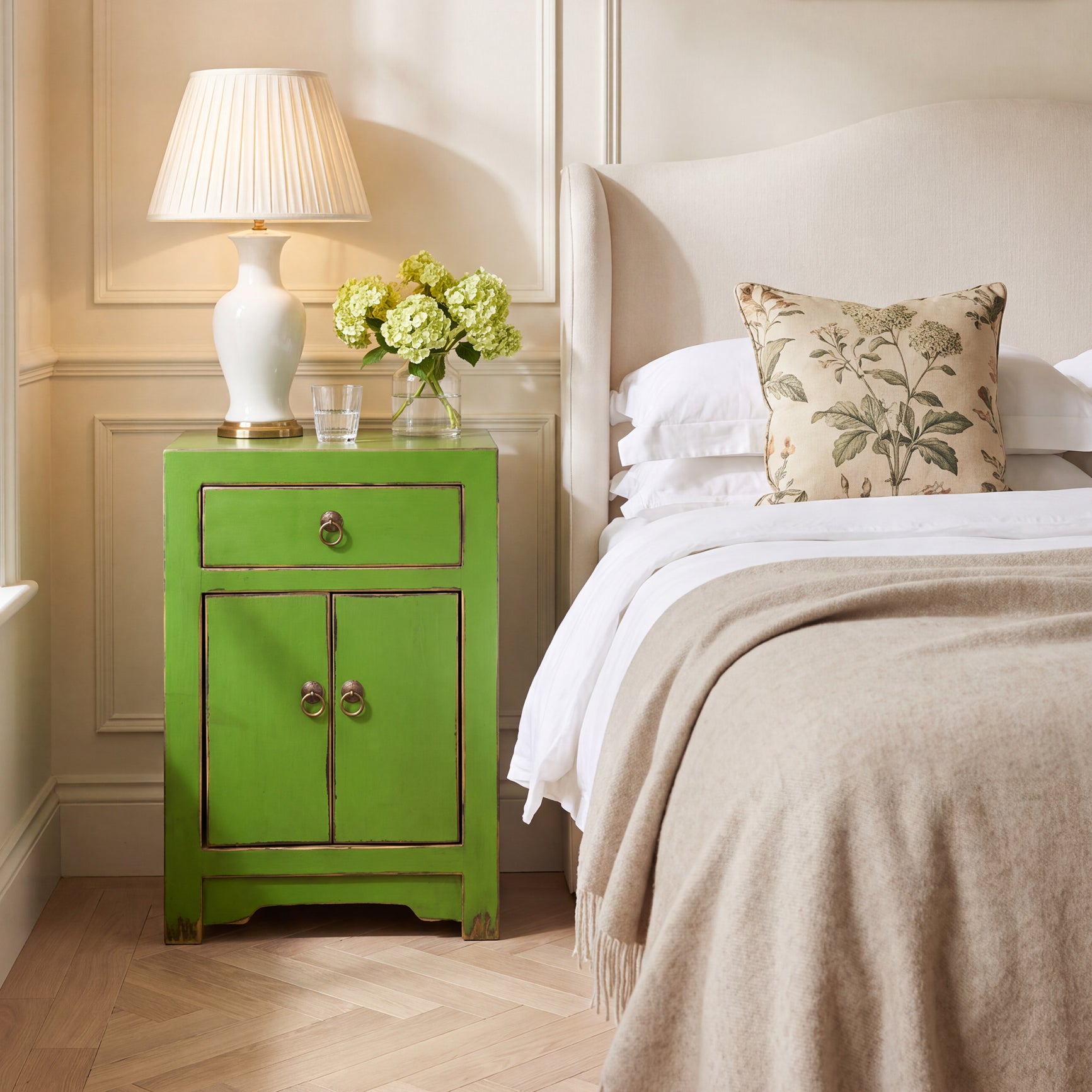 Limited Edition Oriental Painted Bedside - Bright Green