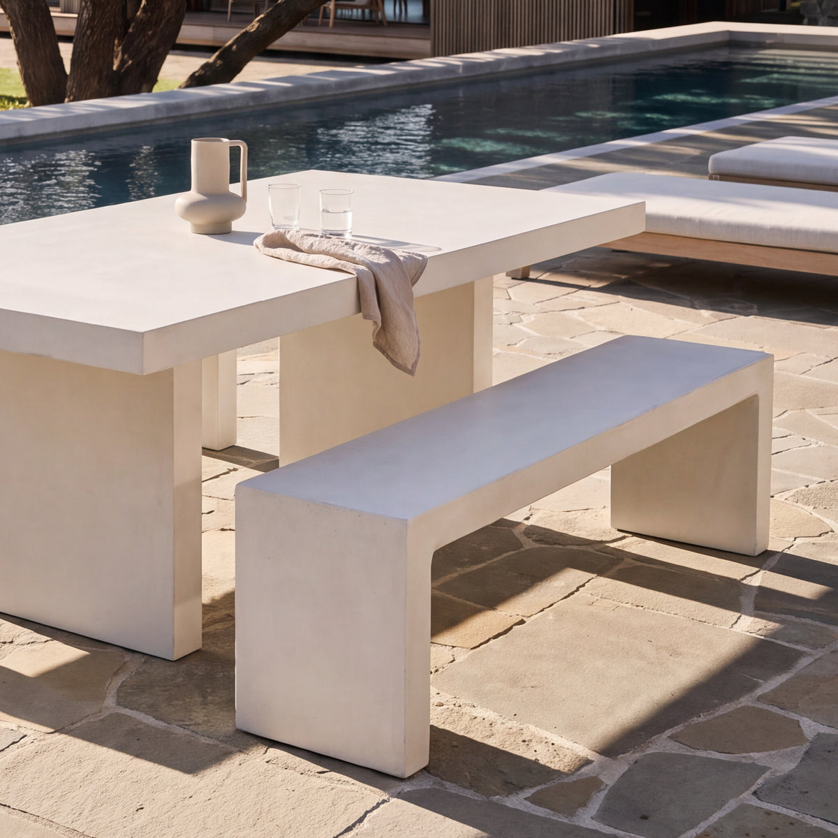 Palma Concrete Bench - 160cm - Chalk
