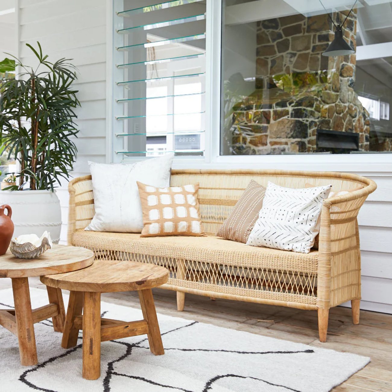 Malawi Cane Lounge Chair 3 Seater - Natural