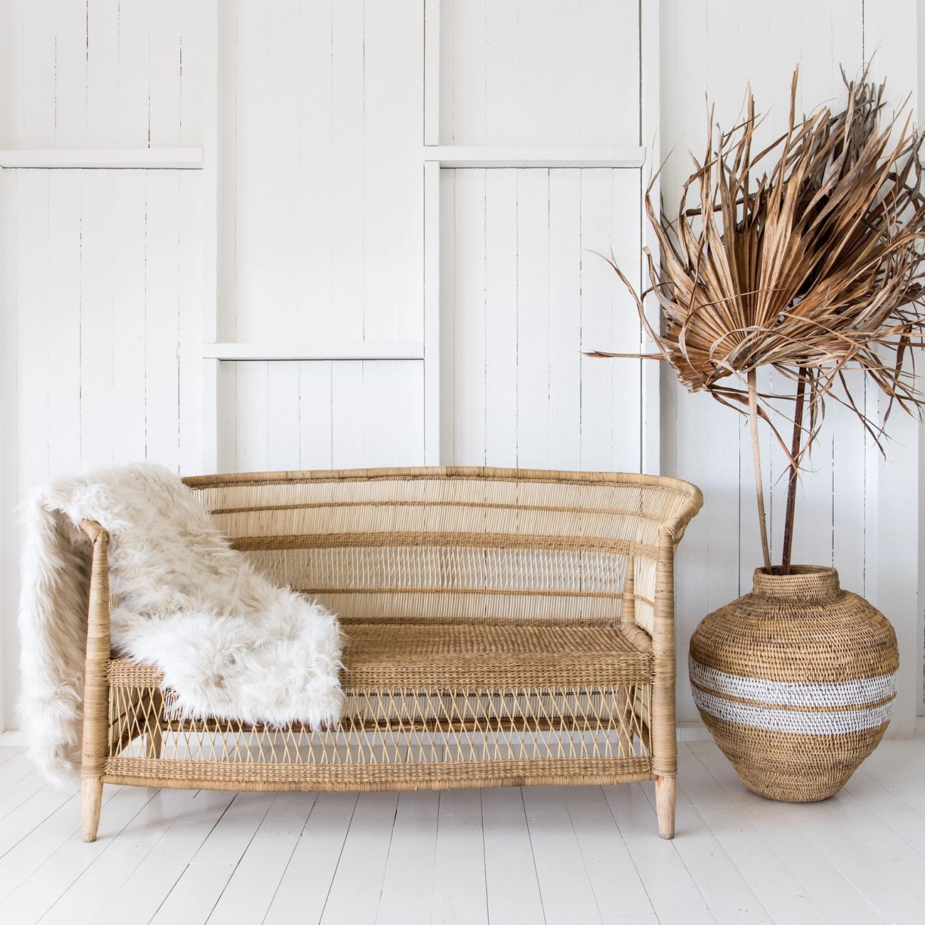 Malawi Cane Lounge Chair 3 Seater - Natural