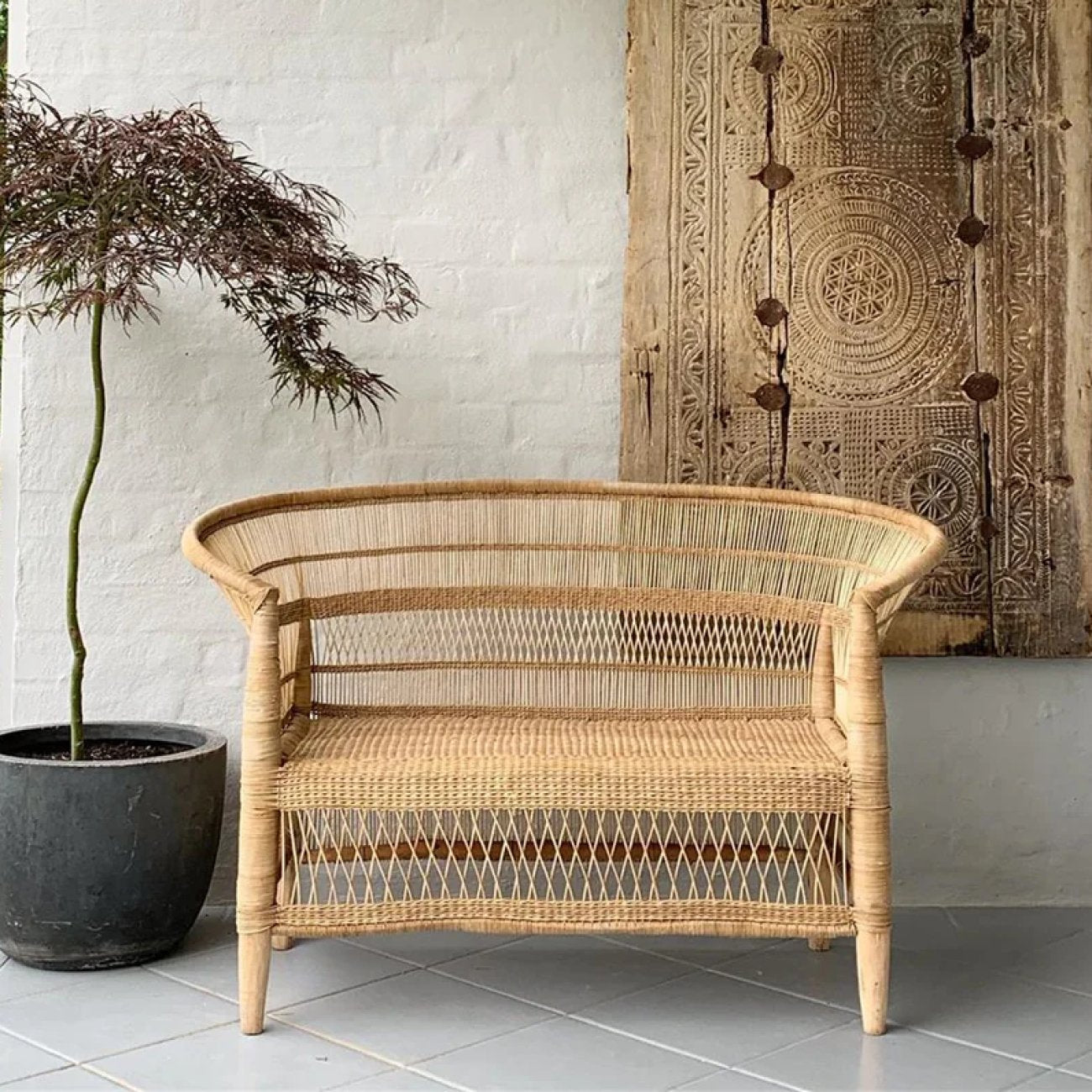 Malawi Cane Lounge Chair 2 Seater - Varnished