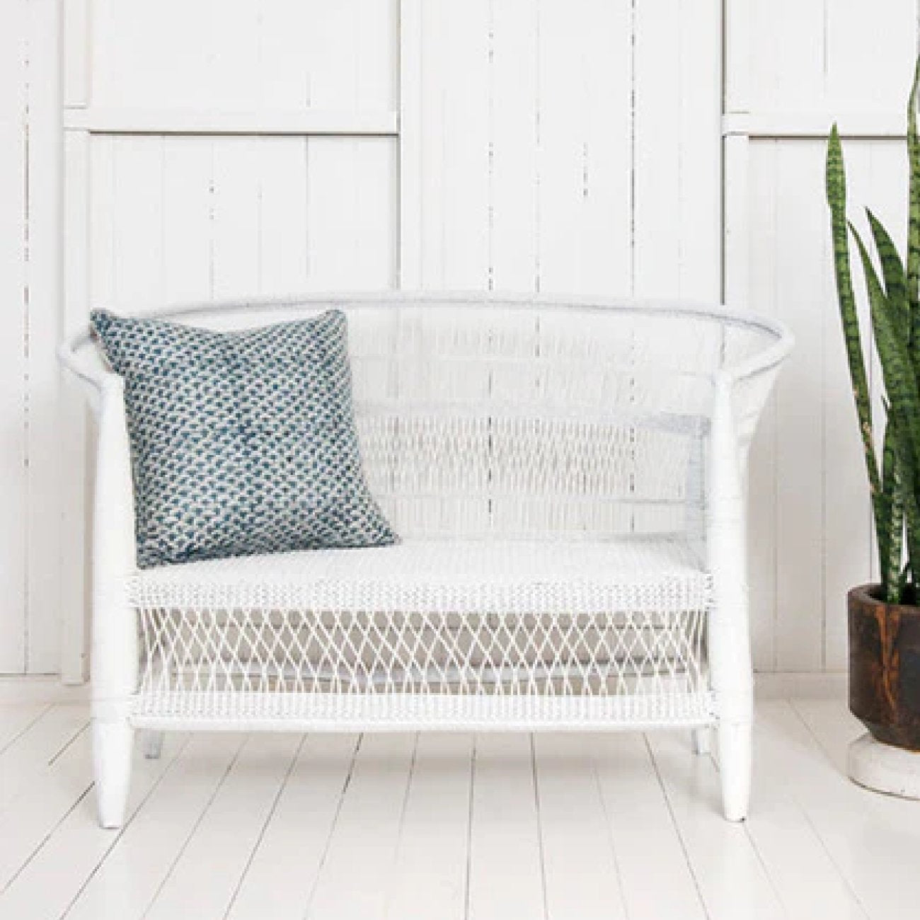 Malawi Cane Lounge Chair 2 Seater - White