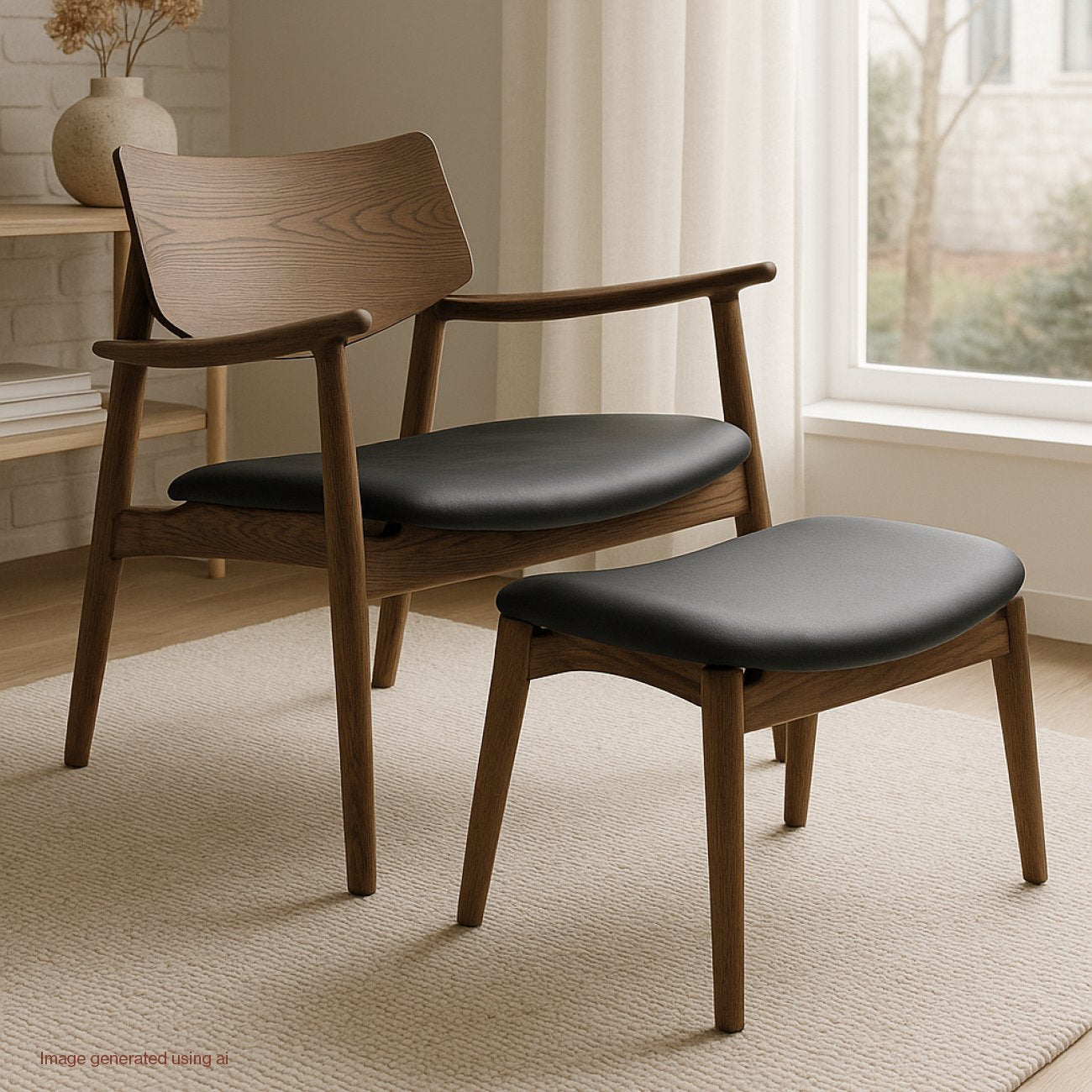 Alta Leisure Chair - Solid Oak/Walnut with Black Leather
